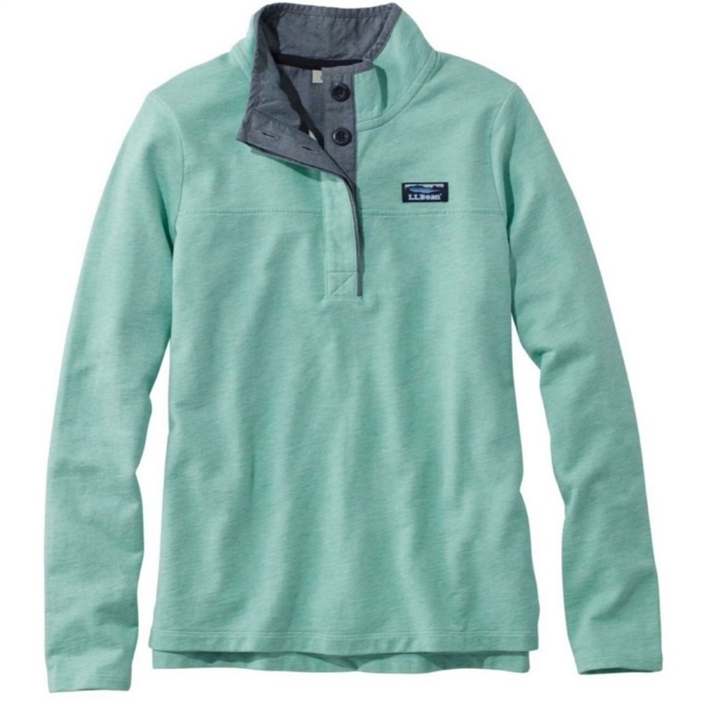LL Bean Soft Cotton Rugby Pullover, Beach Glass, Medium Petite